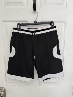 Men's Black Athletic Mesh Shorts with White Accents